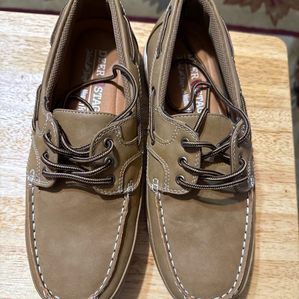 Deer Stags Tan Boat Shoes with Moccasin Construction